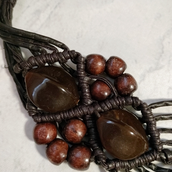 Vintage Boho Macramé Women's Belt Beaded Adjustable Tie Closure Vegan Leather - Picture 7 of 12